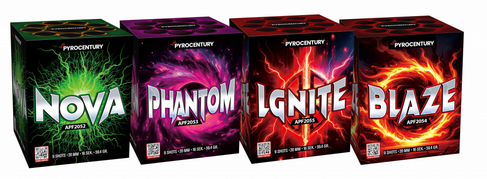 Pyrocentury Feuerwerkssortiment Blaze, Nova, Ignite, Phantom 4x9 Schuss Feuerwerkssortiment